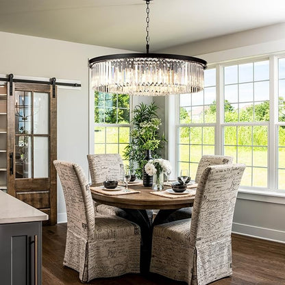 Large Crystal Chandelier Black Chandeliers Luxury Pendant Lights Fixture for Dining Living Room 12-Lights 3-Tier Raindrop Chandeliers Lighting (Black, Dia 31 Inch)