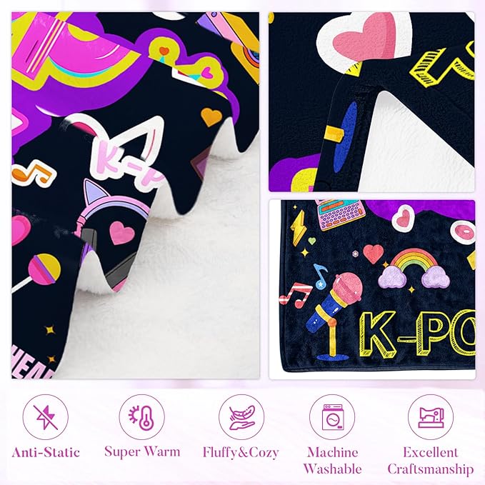 Kpop Blanket Gifts for Teens Soft Korean Blanket with Trendy for Women, Kpop Gifts for Women and K-Pop Lovers, Cozy Flannel Throw for Bedroom Room Decor, Gifts for Chritsmas Thanksgiving 60x80in
