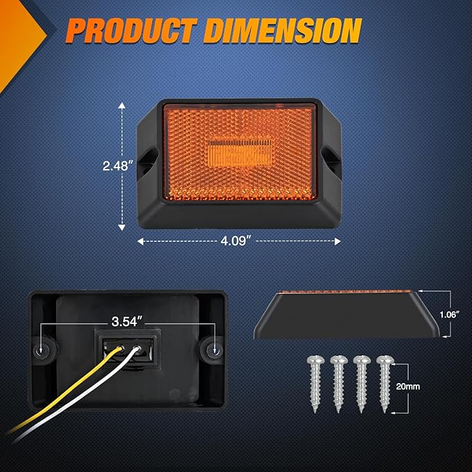 Nilight Side Marker Light 2PCS Square 3LED Amber Front Rear Indicator Clearance Lights Reflective Lens Surface Mounted Waterproof for 12V Truck Trailer Boat RV