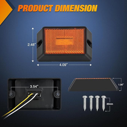 Nilight Side Marker Light 2PCS Square 3LED Amber Front Rear Indicator Clearance Lights Reflective Lens Surface Mounted Waterproof for 12V Truck Trailer Boat RV