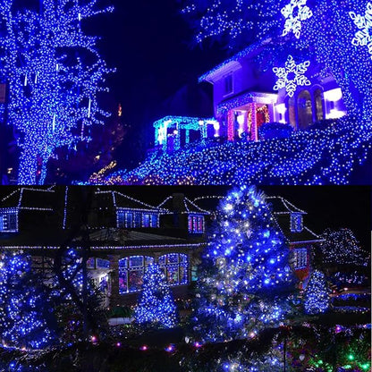 32.5FT 100 LED Blue White String light,16 Modes Plug in Blue LED Christmas MiniLights, Ocean party Fairy Lights, Waterproof Outdoor Christmas Lights for Xmas Tree Garland Wreath Bedroom Decor