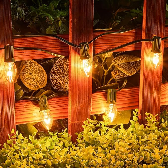 Brightown 50FT C7 String Lights Outdoor UL Listed Vintage Hanging C7 Christmas Lights for Christmas Tree Garden Patio Backyard Cafe Party Room Xmas Decoration, Green Wire, 50 + 2 Spare Bulbs