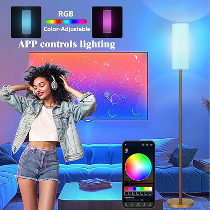 Qaubauyt Smart LED Floor Lamp with APP Control & RGB Colors - Dimmable Standing Lamp for Living Room, Bedroom, Gaming - Remote, Timer, 9W Bulb Included, 67" Modern Tall Lamp (Gold)