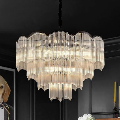 31.5" Black Clear Glass Crystal Chandelier 18-Light Modern Crystal Pendant Ceiling Light Fixture 4-Tier Luxury Glass Chandeliers,for Dining Room Kitchen Island Living Room Bedroom