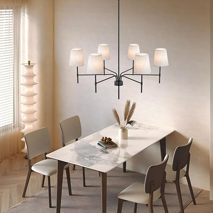 2026 New Black Chandeliers for Dining Room Light Fixture over Table, 34" 6-Light Classic Modern Farmhouse Black Chandelier with White Fabric Shade, Pendant Lighting for Kitchen Island Living Room