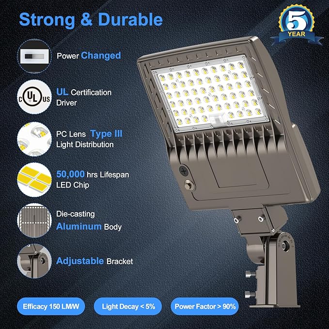 200W LED Parking Lot Light Power Adjustable, Dusk to Dawn LED Shoebox Flood Pole Light Outdoor Parking Lighting with Slip Fit 30,000LM 5000K IP65 Waterproof 100-277V UL Listed