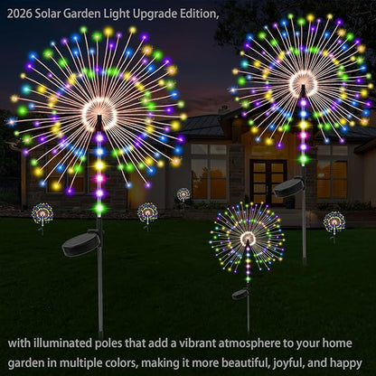 2 Pack 250LED Solar Garden Lights Outdoor, Dual Lighting Modes Firework Lights Solar Powered, Waterproof Twinkle Fairy Light Outside for Yard Patio Pathway Christmas Party Decorative(Multicolor)