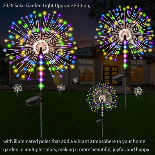 2 Pack 250LED Solar Garden Lights Outdoor, Dual Lighting Modes Firework Lights Solar Powered, Waterproof Twinkle Fairy Light Outside for Yard Patio Pathway Christmas Party Decorative(Multicolor)
