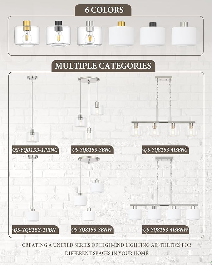 Brushed Nickel Dining Room Chandelier Light Fixture, 3-Light Pendant Lighting with Clear Glass, Modern Kitchen Island Cluster Hanging Pendant Lights for Kitchen Dining Room, OS-YQ8153-3BNC