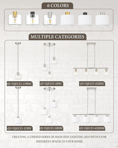 Brushed Nickel Dining Room Chandelier Light Fixture, 3-Light Pendant Lighting with Clear Glass, Modern Kitchen Island Cluster Hanging Pendant Lights for Kitchen Dining Room, OS-YQ8153-3BNC