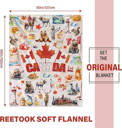 Canadian Blanket Gifts for Women and Men, Canadian Flag Maple Leaf Print Blankets, Cozy Flannel Canadian Themed Blanket for Holiday, Birthday Gifts for Christmas Thanksgiving Day 50x60in