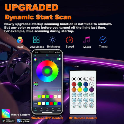 Jushope Car LED Strip Lights, Interior Acrylic LED Lights for Car with Dynamic Rainbow Dream Color Chasing, Ambient Lighting Kits Music Sync (6 in 1(4 * 29.5+43.3+14.5 inches))
