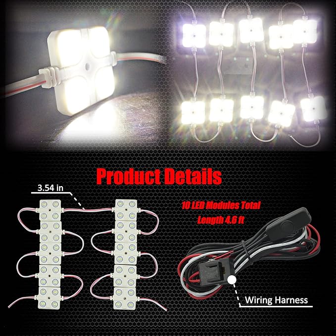 Ampper 12V 40 LEDs Interior Van Light Kits, LED Ceiling Lights with Simplified Harness Switch Fuse for Van RV Boats Caravans Trailers and More (10 Modules, White)