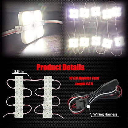 Ampper 12V 40 LEDs Interior Van Light Kits, LED Ceiling Lights with Simplified Harness Switch Fuse for Van RV Boats Caravans Trailers and More (10 Modules, White)