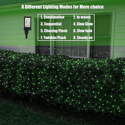 Neoclassy 120Led Christmas Net Lights Outdoor 5ft x 6ft Connectable, 8 Modes Waterproof Black Wire 29V Plug in Mesh Net Christmas Lights for Garden, Yard, Bushes, Trunk, Xmas Tree Decor (Green)