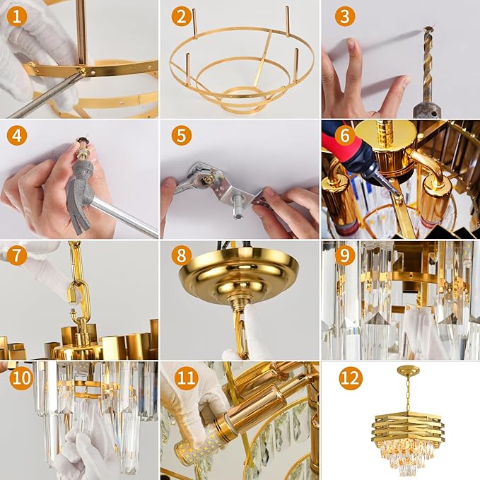 Gold Crystal Chandelier 15.7" Round Modern Crystal Chandeliers for Dining Room K9 3-Tiers Ceiling Pendant Light Fixtures Large Flush Mount Chandelier for Living Room Entryway Foyer Bedroom Kitchen
