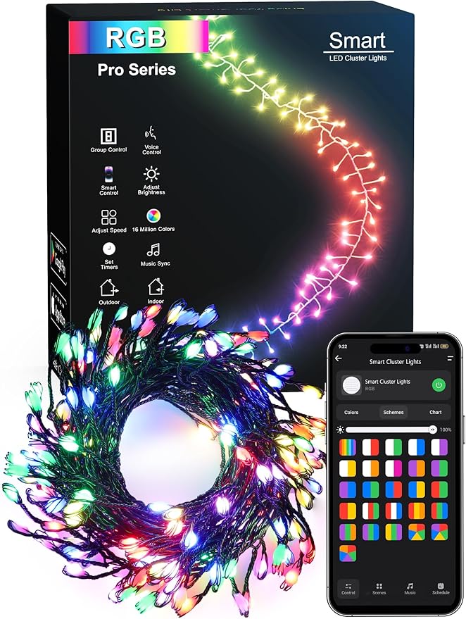 Brizled Smart Cluster Christmas Lights, 19.68FT 200 LED WiFi Cluster Fairy Lights, App Controlled RGB Color Changing Christmas Lights Works with Alexa Google Home for Holiday Xmas Party Indoor Outdoor