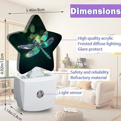 Glitter Dragonfly Night Lights Plug Into Wall,Green Dusk to Dawn Light Sensor Night Light for Kids, Energy Efficient Sleep Friendly Lamp for Bedroom Bathroom Nursery