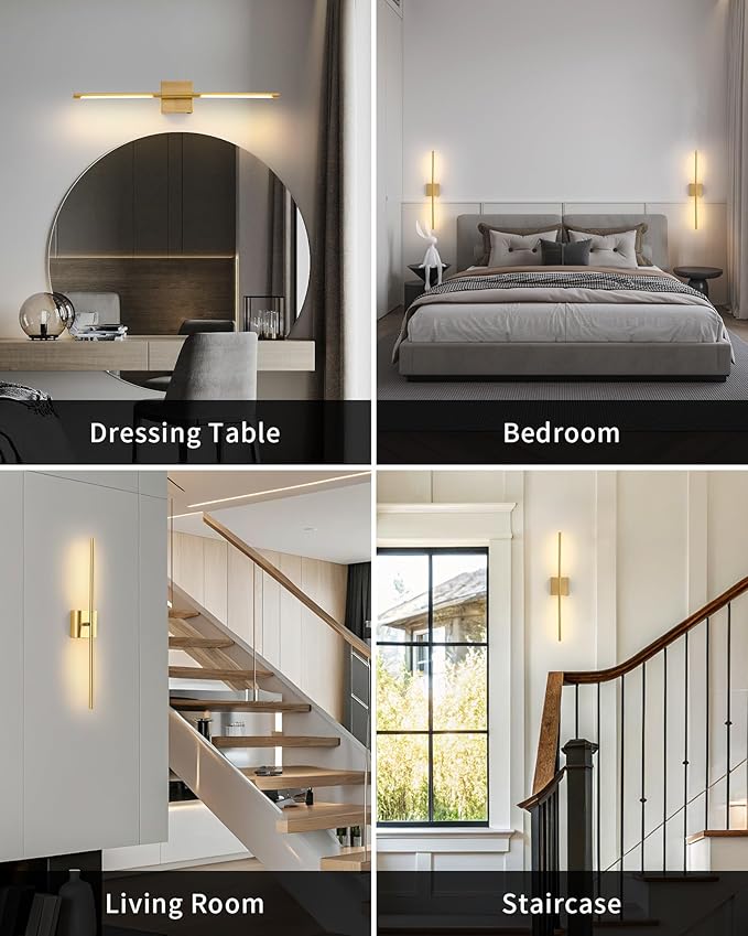 KDG Cordless Wall Sconces with Remote Control, Wireless 5200mAh Rechargeable Battery Operated LED Wall Lamps, 360° Rotate Lightings for Wall Painting, Bedroom, Hallway, Night Light 23.6 inch (Gold)