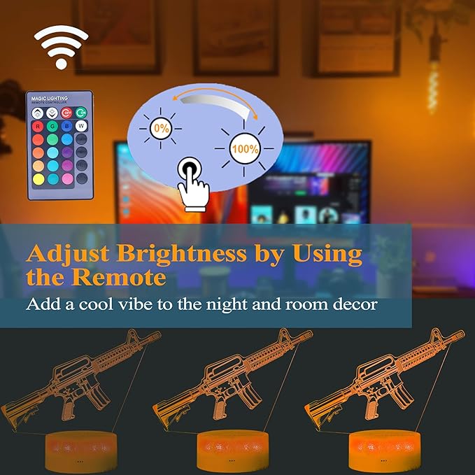 M4A1 Night Light, M4A1 Model Gifts, 3D Illusion Lamp with 16 Colors Changing, Remote Control and Dimmable, Game Living Room Decoration, Holiday Xmas Gifts