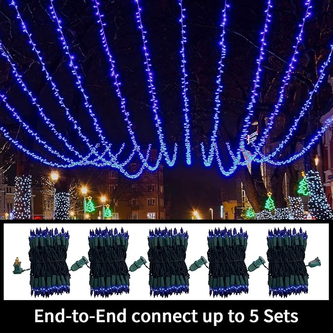 LAMPHOME Blue Christmas String Lights, 100 ct 20FT Incandescent Mini Fairy Lights Set, UL Certified Green Wire Lights for Indoor Outdoor Halloween Holiday Home Xmas Tree Patio Décor