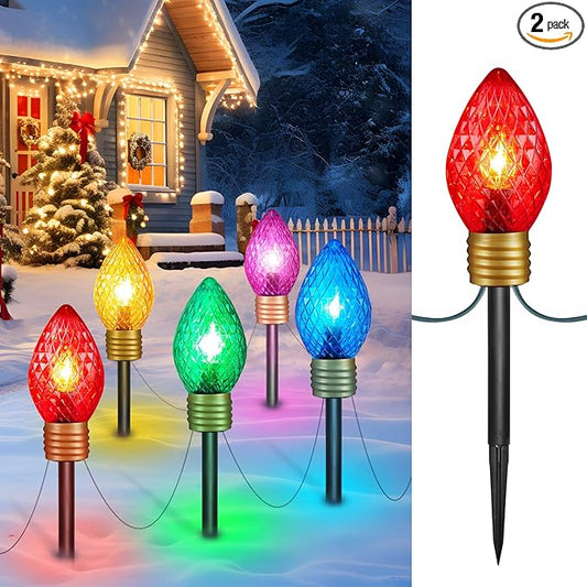 Brightown Strawberry Jumbo C9 Christmas Pathway Lights Outdoor,Christmas Outside Decoration Lawn,8.5Ft 5 LED String Lights Covered Jumbo Multicolored Walkway Light Bulb for Holiday Outside Yard Decor
