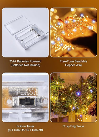 Fairy Lights Battery Operated, 4-Pack Total 40FT 480LEDs Fairy Lights Indoor with Timer, Decorations for Home Stairs Table Tree, Gifts for Kids, 2-Color Twinkling String Lights
