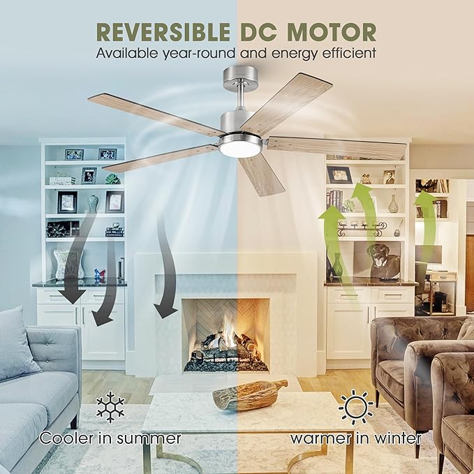 Ceiling Fans with Lights and Remote 52 Inch Modern Ceiling Fan with Quiet Reversible DC Motor Timer Black Ceiling Fan for Bedroom Living Room Dining Room Easy Installation