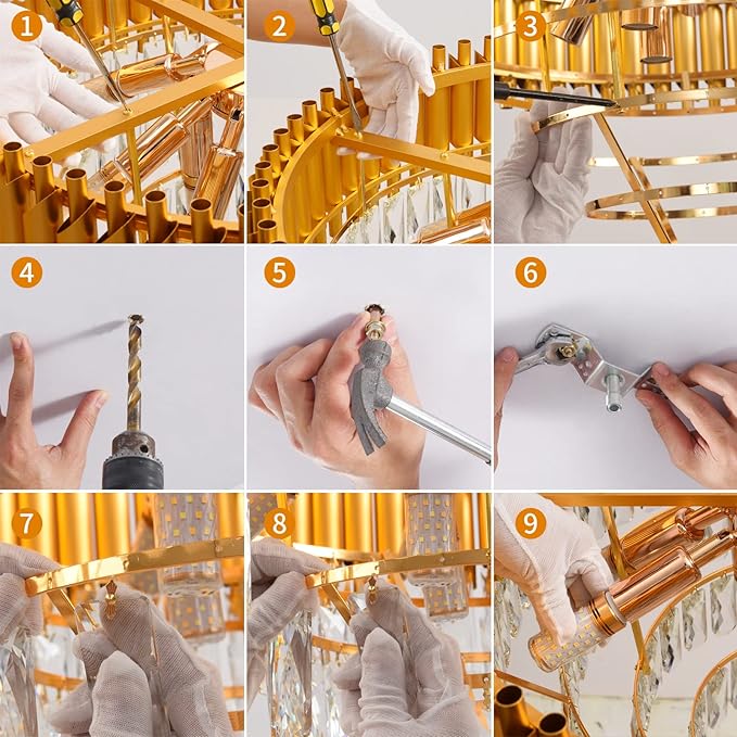 Modern Crystal Chandelier 12 Lights Gold Chandeliers for Dining Room Chandeliers Crystal Living Room Bedroom Foyer Hallway Luxury Chandelier Light Fixture with Light W24in