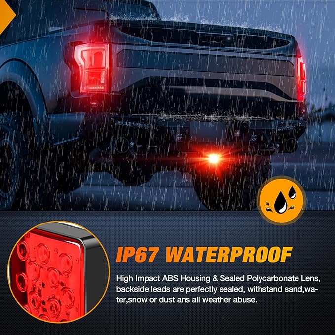 Nilight LED Brake Light Trailer Hitch Cover Square Red Lens Vehicle Tow Hitch Driving Brake Lamp 12 LEDs Brake Tail Lights with 2" Receiver for Towing Truck RV and SUV