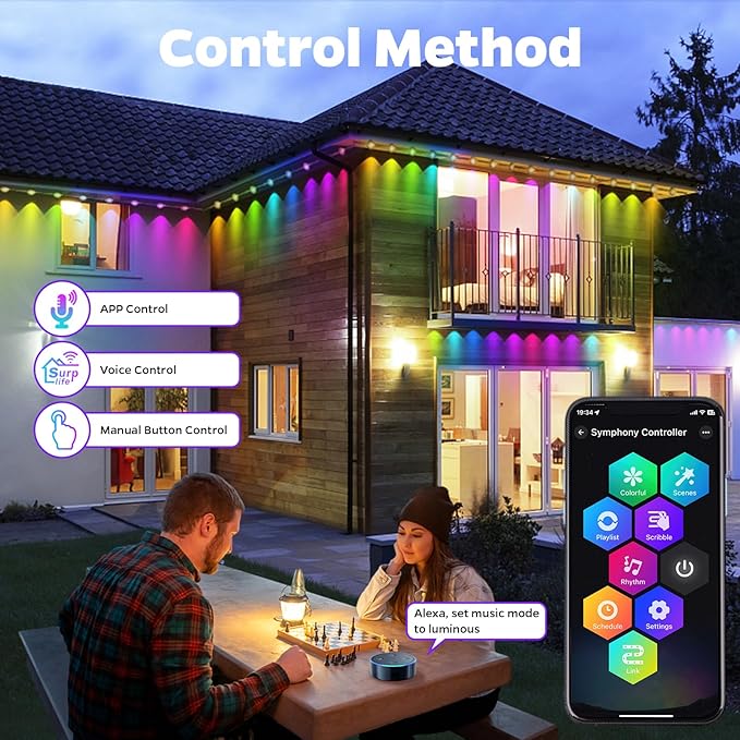 Permanent Outdoor Lights,100ft Smart Rainbow Eave Holiday Light IP67 Waterproof with 60 LED Lights for Christmas Halloween House Decorations, Compatible with Alexa, Google Assistant