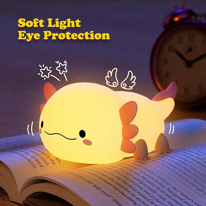 UNEEDE Axolotl Night Light for Kids, Animal Silicone Nursery Night Lamp, Rechargeable Table Lamp Bedside Lamp, Cute Room Decor Night Light for Bedroom Living Room Dining Desk Decor Gift Kawaii Toys
