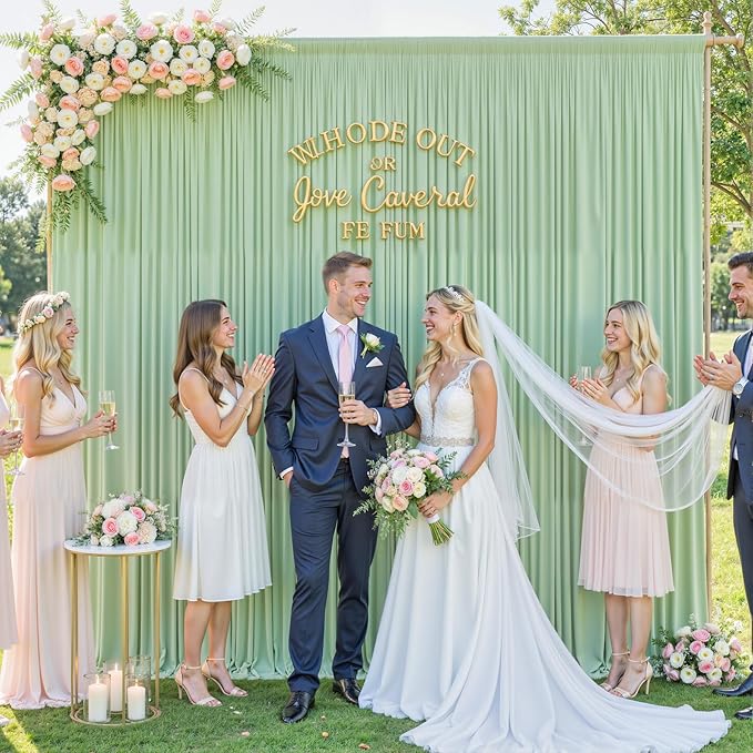 10ft x 10ft Sage Green Backdrop Curtain for Wedding Baby Shower Wrinkle Free Backdrop Drapes Panels for Parties Bridal Shower Birthday Photo Photography Polyester Fabric Background Decoration