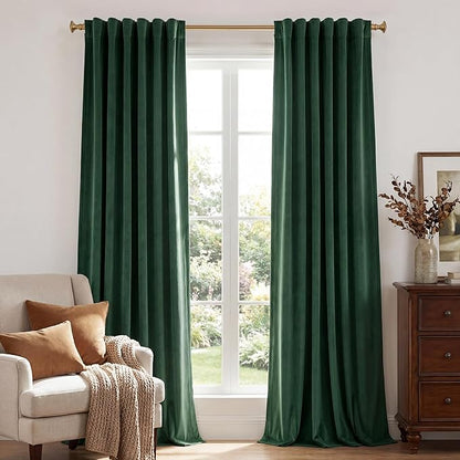StangH Green Velvet Curtains 102 inches Long 2 Panels, Luxury Dark Green Decorative Backdrops Light Blocking for Party/Holiday, Solid Warming Drapes Heat & Cold Resistant for Bedroom, W52 x L102
