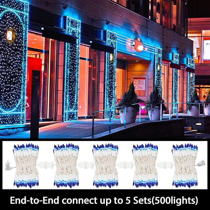 LAMPHOME Blue Christmas Lights Set 100 Count 19.6 Feet Incandescent Bulb Mini String Lights for Indoor Christmas Tree Garland Birthday Wedding Party Festival Decoration, White Wire