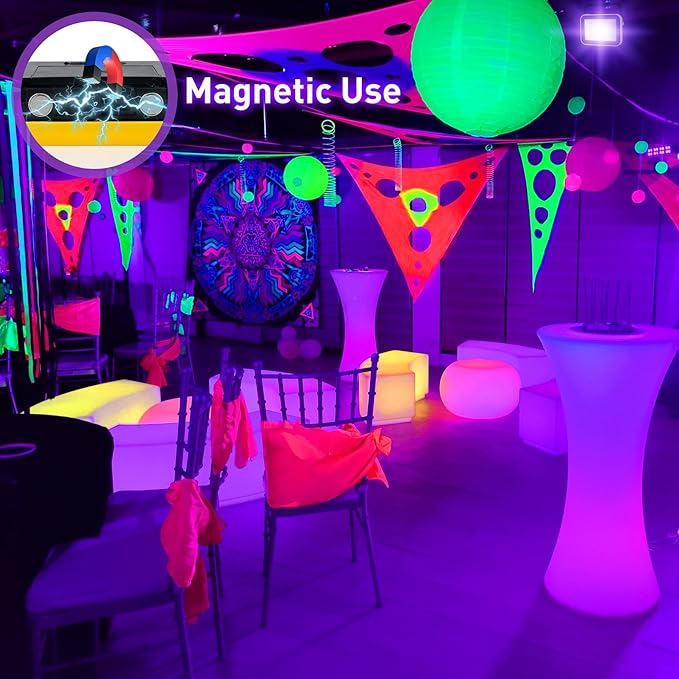 Rechargeable LED Black Light, Battery Powered Portable Blacklight, 400nm LED Flood Light Black Lights, Neon Glow Party, Blacklight Catfishing, Halloween, Glow in The Dark Decoration 2 Pack