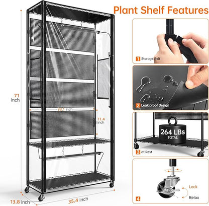 Bstrip Indoor Greenhouse Cabinet with Pegboard, Indoor Greenhouse with Grow Light, 4 Pack 96W Full Spectrum Plant Lights, Ideal for Indoor Plant, Foliage Plants, 35.4"x13.8"x71"