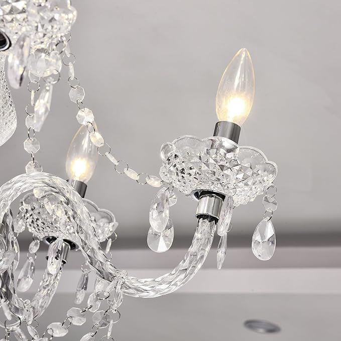 2PCS Plug-in 5 Light Crystal Hanging Pendant Lights Acrylic Chandelier with Clear Cord & On/Off Switch H19 D19.7 for Kitchen Island Girls' Room Dining Area Laundry Pavilion