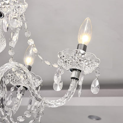 2PCS Plug-in 5 Light Crystal Hanging Pendant Lights Acrylic Chandelier with Clear Cord & On/Off Switch H19 D19.7 for Kitchen Island Girls' Room Dining Area Laundry Pavilion