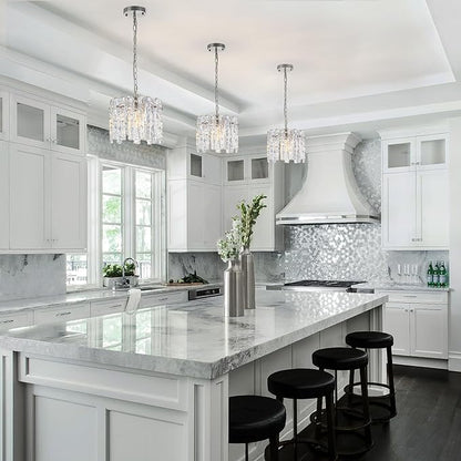 11" Handmade Ice Melt Glass Pendant Lights Kitchen Island Brushed Nickel Crystal Chandelier Modern Hanging Pendant Light Fixtures for Dining Room Foyer Entryway Living Room Bedroom Bar Cafe Restaurant