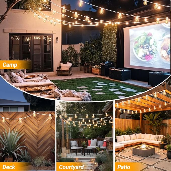 LAMPHOME 26FT Warm White LED Outdoor String Lights, 12+1 Shatterproof G40 Edison Bulbs, UL IP44 Waterproof Connectable Outdoor Hanging Lights for Backyard Porch Garden Deck Balcony Decor