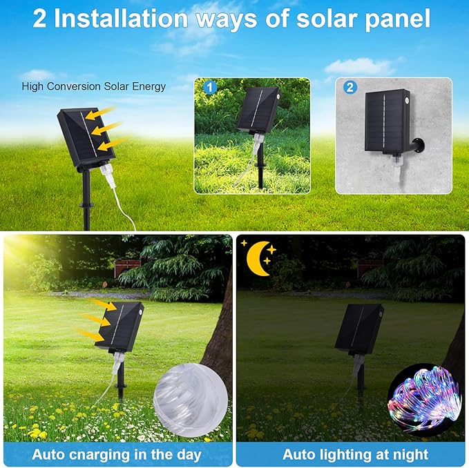 WIND STAR Solar Rope Lights Outdoor, 72FT 200 LED Solar Powered Trampoline Lights Waterproof with Remote, 8 Modes for Tent Patio Garden Party Decor, Multicolor