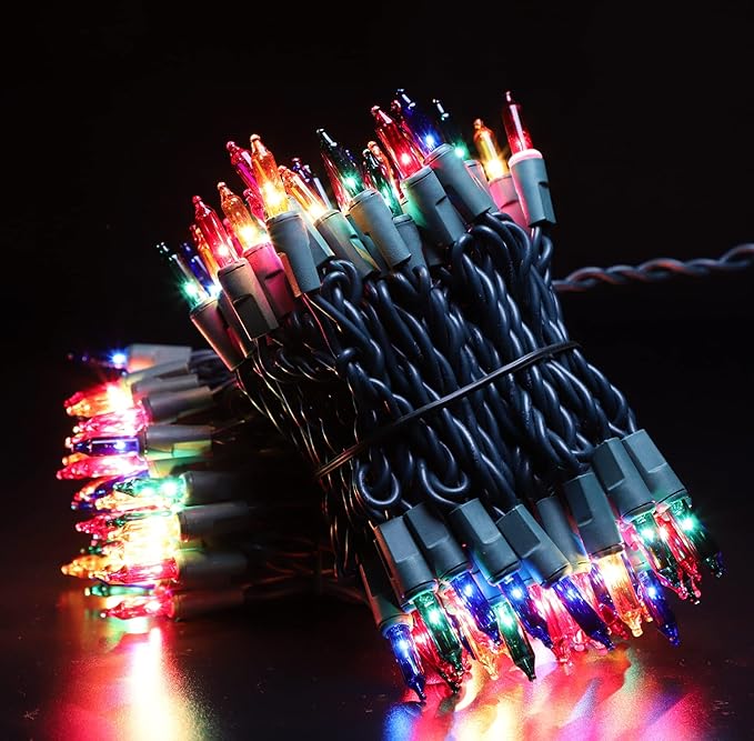 Green Wire,Multicolor,Incandescent Bulb 100 Mini String Lights for Indoor Christmas Tree Garland Birthday Wedding Party Festival Easter Decoration