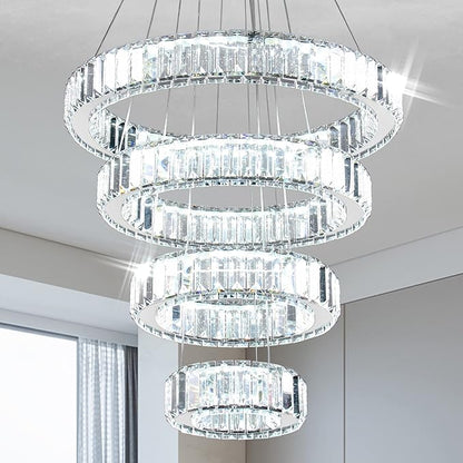 Modern Crystal Chandelier LED Pendant Light 4 Ring Chandelier LED Crystal Chandeliers for Dining Room Bedroom Living Room Cool White Dia 7.9"-11.8"-15.7"-19.7"