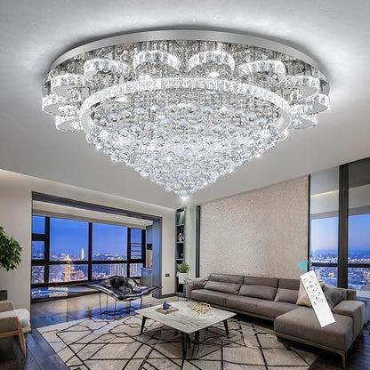 HAIXIANG Modern Chandelier Living Room Light Large Luxury Chandeliers for High Ceiling Foyer Entryway Lights Dimmable 110W LEDs Crystal Silver Lighting Fixtures