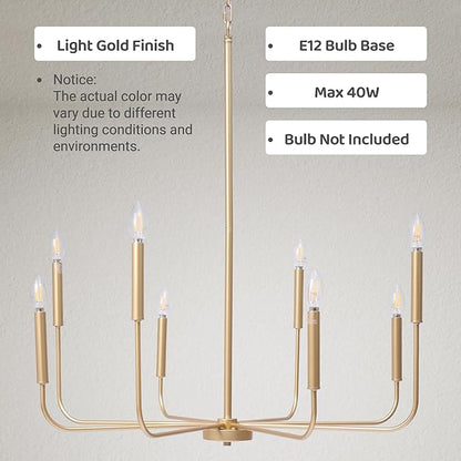 LALUZ 8-Light Gold Chandelier, 31.5'' Large Farmhouse Dining Room Light Fixture Over Table, Modern Chandeliers Hanging Lights Fixtures for Living Room Foyer Staircase High Ceilings
