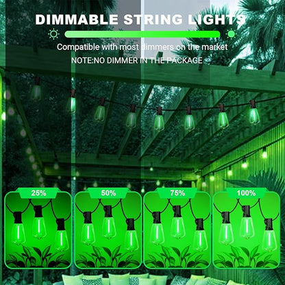 LAMPHOME Outdoor String Lights, Green Patio Lights Waterproof 26FT ST38 12+1Shatterproof Connectable LED Edison Bulbs, Hanging Lights for St. Patrick's Day Backyard Garden Porch Christmas Bistro Decor