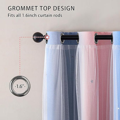 XiDi Blackout Curtains for Girls Bedroom Decor, Ideal for Kids Room with Unicorn Theme Princess Room Decor 63 inches Length Curtains 2 Panels Set Pink/Grey/Blue
