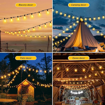 CABOCASA Outdoor String Lights 100FT for Outside Patio Lights with 50+2 Shatterproof S14 LED Dimmable Bulb, Outside Hanging Light Waterproof for Porch Garden Fences Backyard Balcony Pathways 2700K