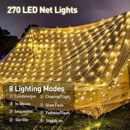 Leisure world 10ft x 10ft 270 LED Net Lights Mesh Fairy String Decorative Outdoor Warm White 8 Modes Net with Remote, Timer for Wedding Christmas Trees, Bushes, Garden, Outdoor Decorations